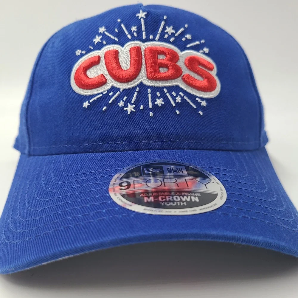 Youth Chicago Cubs Hat Snapback New Era 9Forty Blue Red MLB Fireworks M-Crown